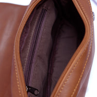 Distressed Leather Cityform Crossbody Pouch Bag - Camel