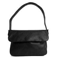Distressed Leather Cityform Crossbody Pouch Bag - Black