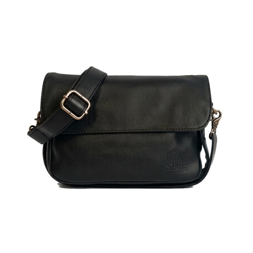 Distressed Leather Cityform Crossbody Pouch Bag - Black