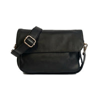 Distressed Leather Cityform Crossbody Pouch Bag - Black