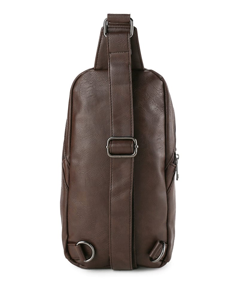 Distressed Leather Commuter Slingbag - Dark Brown