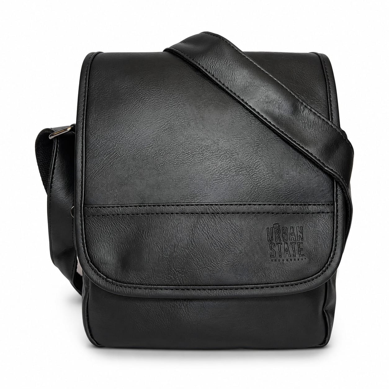 Distressed Leather Courier Crossbody Bag - Black