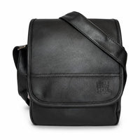 Distressed Leather Courier Crossbody Bag - Black