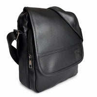 Distressed Leather Courier Crossbody Bag - Black