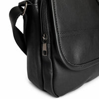 Distressed Leather Courier Crossbody Bag - Black