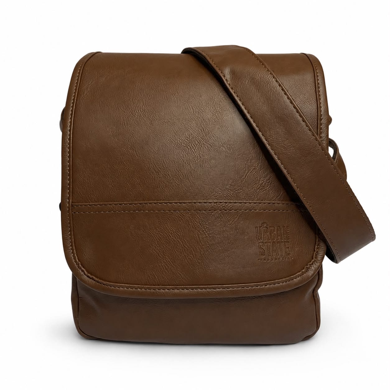 Distressed Leather Courier Crossbody Bag - Dark Brown