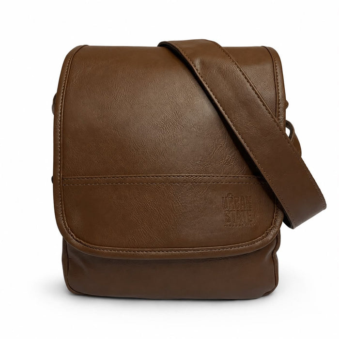 Distressed Leather Courier Crossbody Bag - Dark Brown