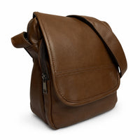 Distressed Leather Courier Crossbody Bag - Dark Brown