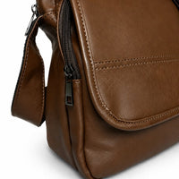 Distressed Leather Courier Crossbody Bag - Dark Brown