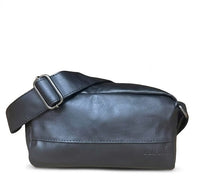 Distressed Leather Crossbody Pouch - Non-Detachable Strap - Black