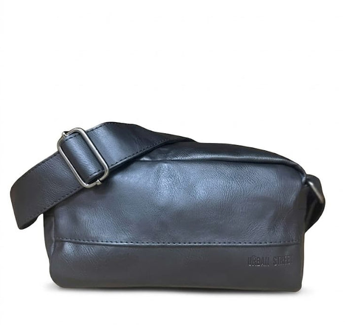 Distressed Leather Crossbody Pouch - Non-Detachable Strap - Black