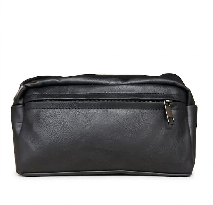 Distressed Leather Crossbody Pouch - Non-Detachable Strap - Black
