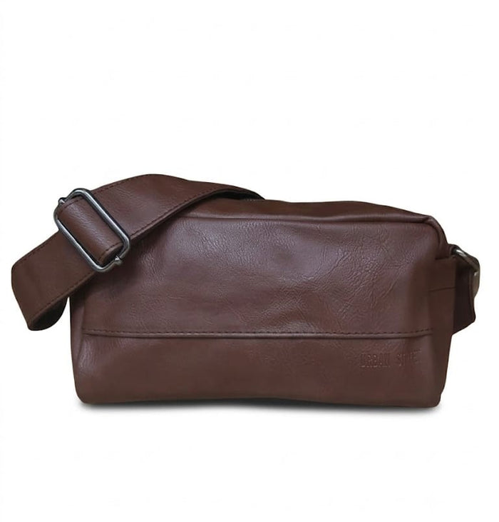 Distressed Leather Crossbody Pouch - Non-Detachable Strap - Dark Brown