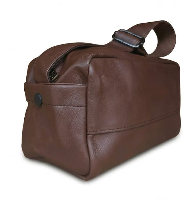 Distressed Leather Crossbody Pouch - Non-Detachable Strap - Dark Brown