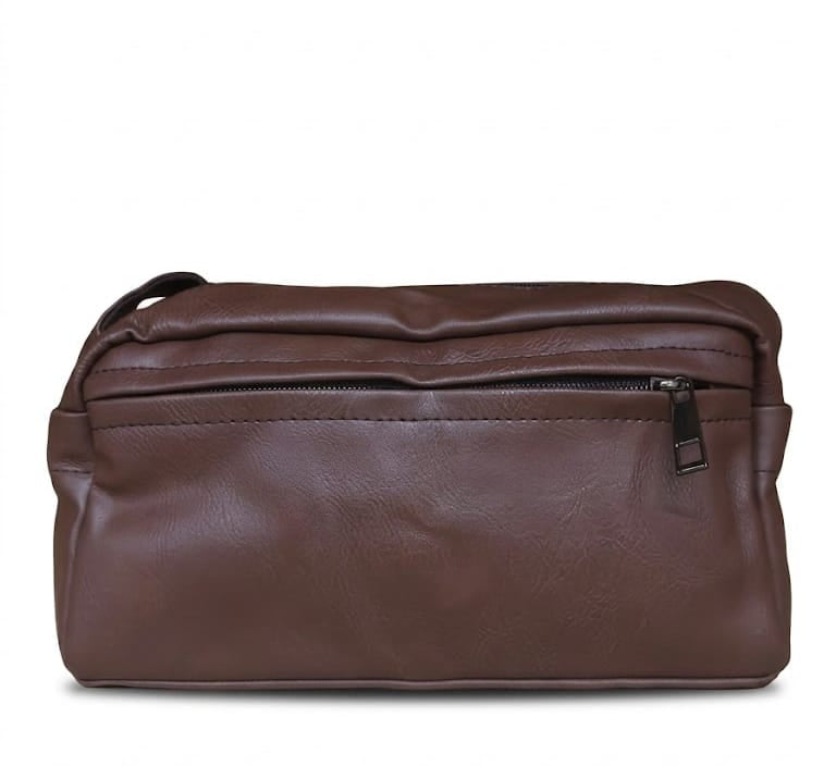 Distressed Leather Crossbody Pouch - Non-Detachable Strap - Dark Brown