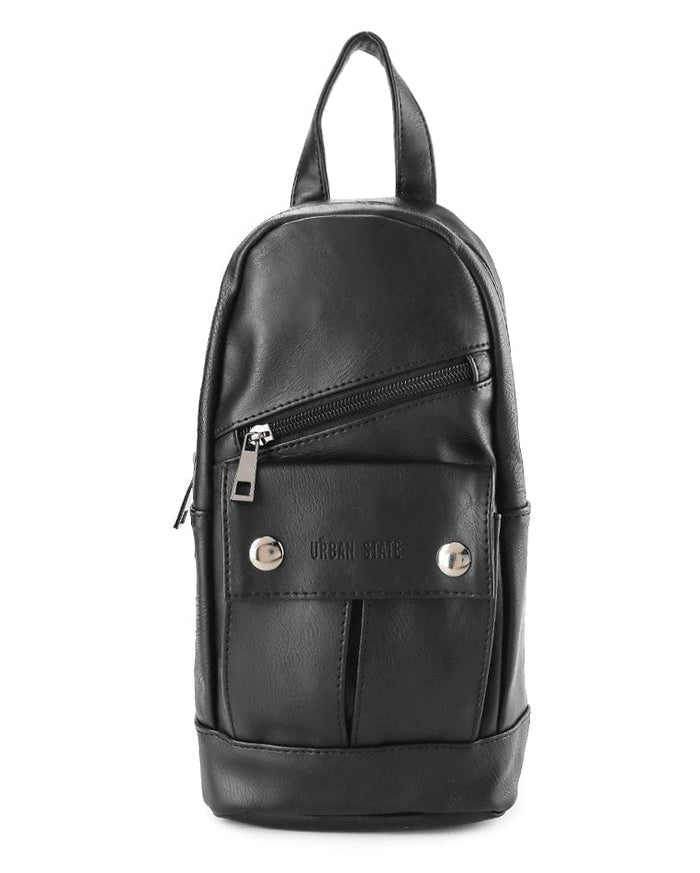 Distressed Leather Zipper Pocket Slingbag - Black