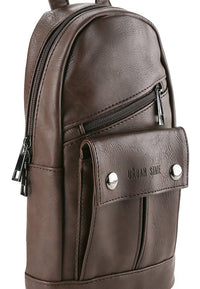 Distressed Leather Zipper Pocket Slingbag - Dark Brown