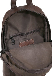 Distressed Leather Zipper Pocket Slingbag - Dark Brown