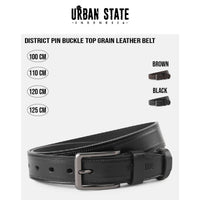 District Pin Buckle Top Grain Leather Belt - Black