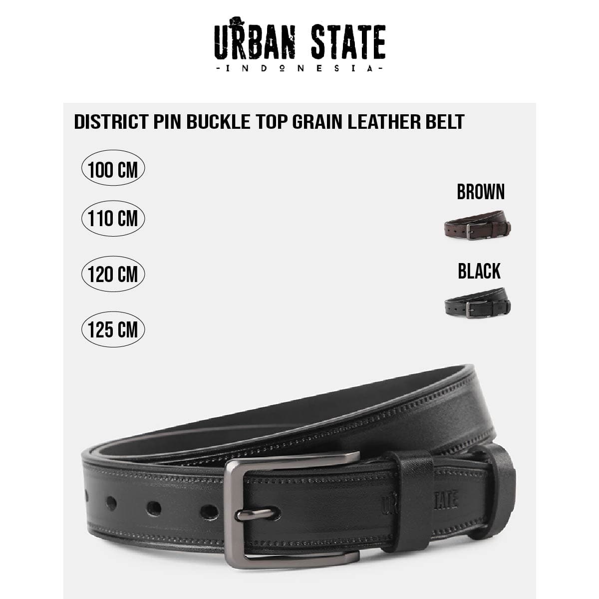 District Pin Buckle Top Grain Leather Belt - Brown