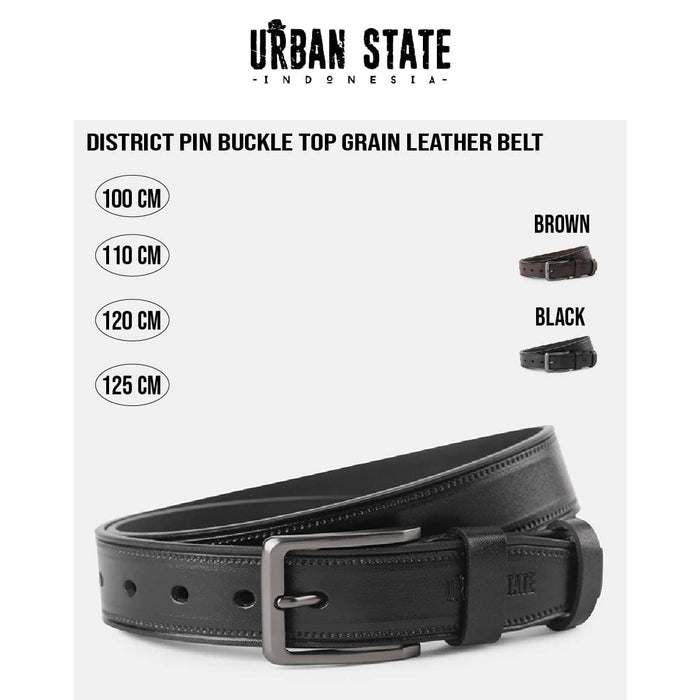 District Pin Buckle Top Grain Leather Belt - Black