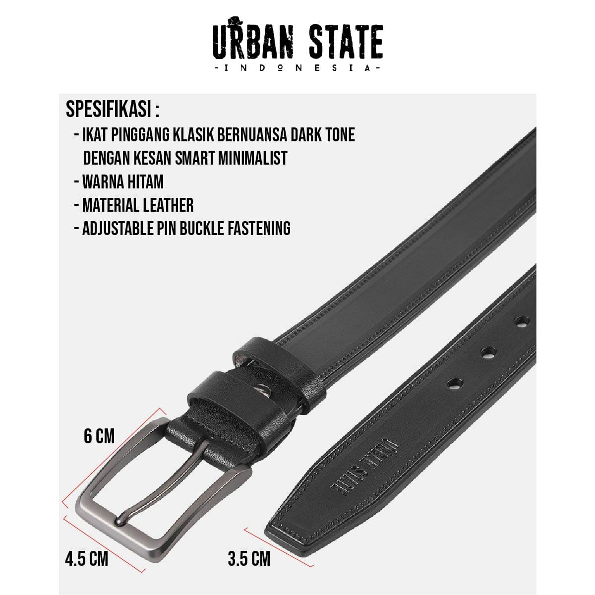 District Pin Buckle Top Grain Leather Belt - Black