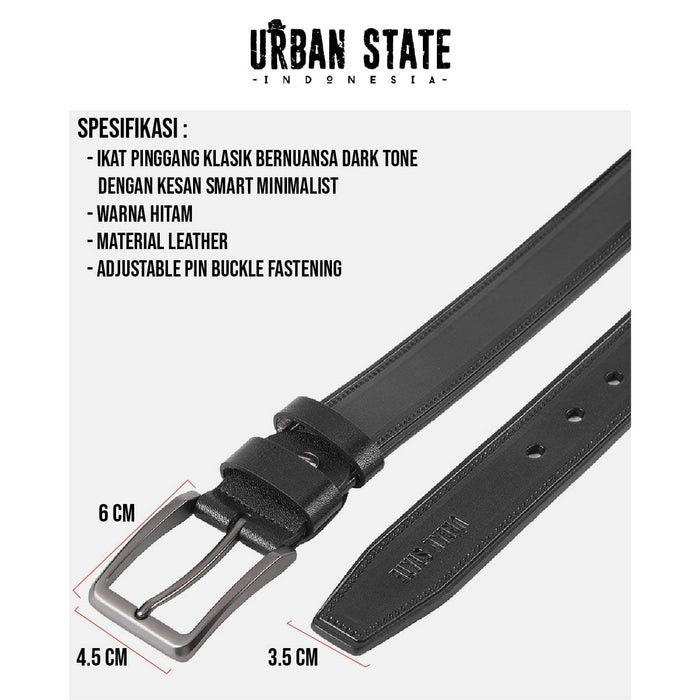 District Pin Buckle Top Grain Leather Belt - Black