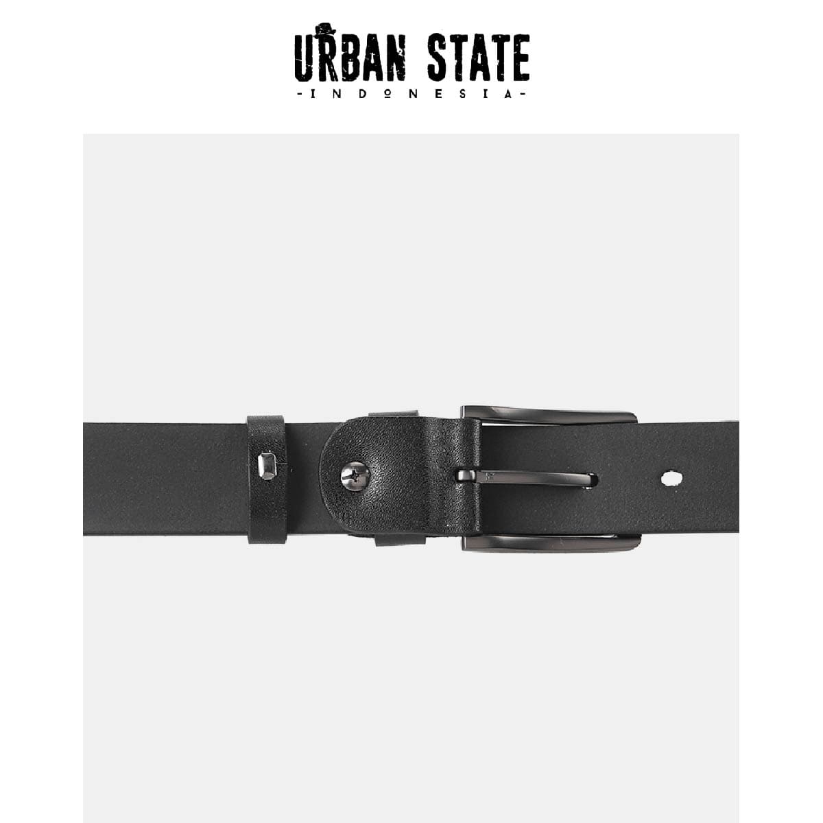 District Pin Buckle Top Grain Leather Belt - Black