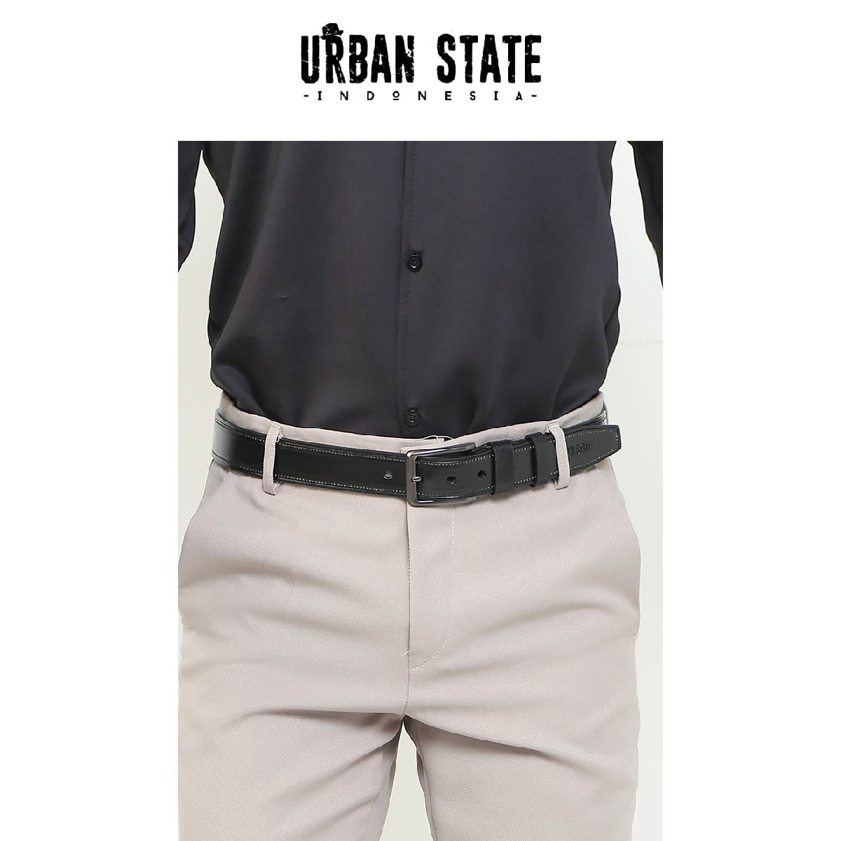 District Pin Buckle Top Grain Leather Belt - Black