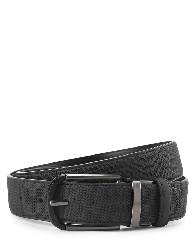 Essential Rounded Pin Buckle Top Grain Leather Belt - Black