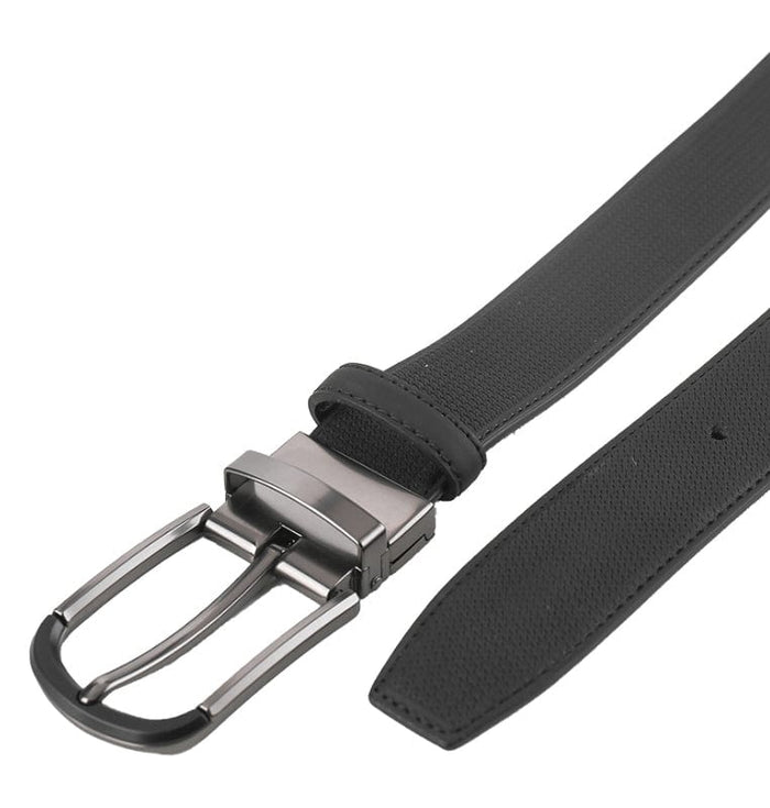 Essential Rounded Pin Buckle Top Grain Leather Belt - Black