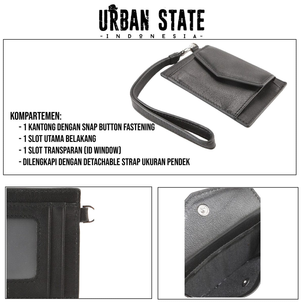 Everyday Snap Leather Card Wallet - Black