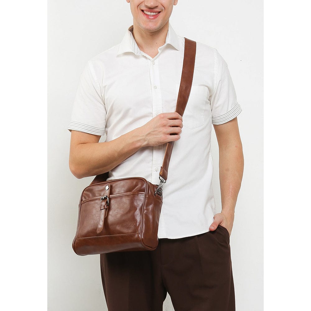 Distressed Leather Expedition Crossbody Bag - Camel