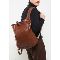 Distressed Leather Expedition Tote Backpack - Camel