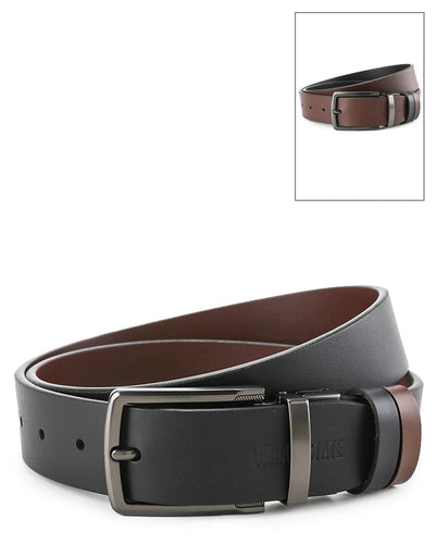 Gunmetal Formal Square Pin Buckle Reversible Top Grain Leather Belt - Black Brown