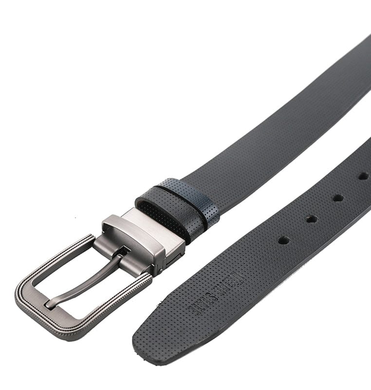 Matte Modern Pin Buckle Reversible Top Grain Leather Belt - Black Blue