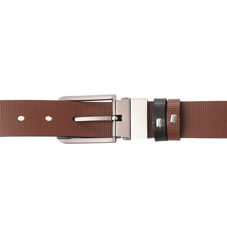Matte Modern Pin Buckle Reversible Top Grain Leather Belt - Black Brown