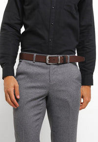 Matte Modern Pin Buckle Reversible Top Grain Leather Belt - Black Brown