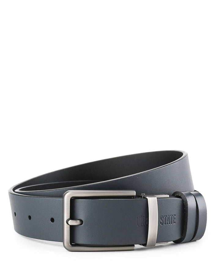 Matte Slim Square Pin Buckle Reversible Top Grain Leather Belt - Black Blue