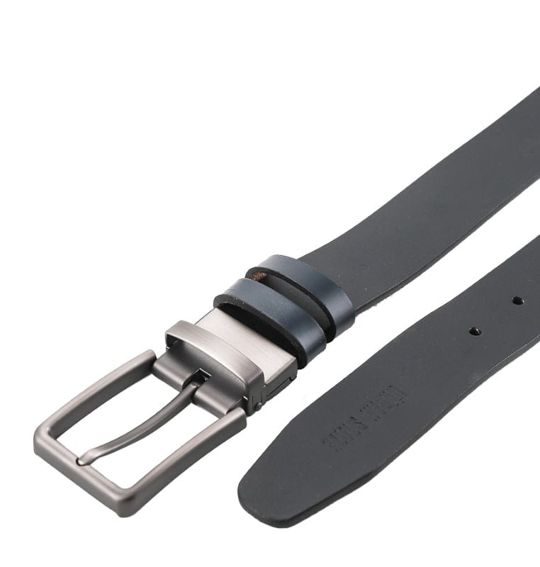 Matte Slim Square Pin Buckle Reversible Top Grain Leather Belt - Black Blue