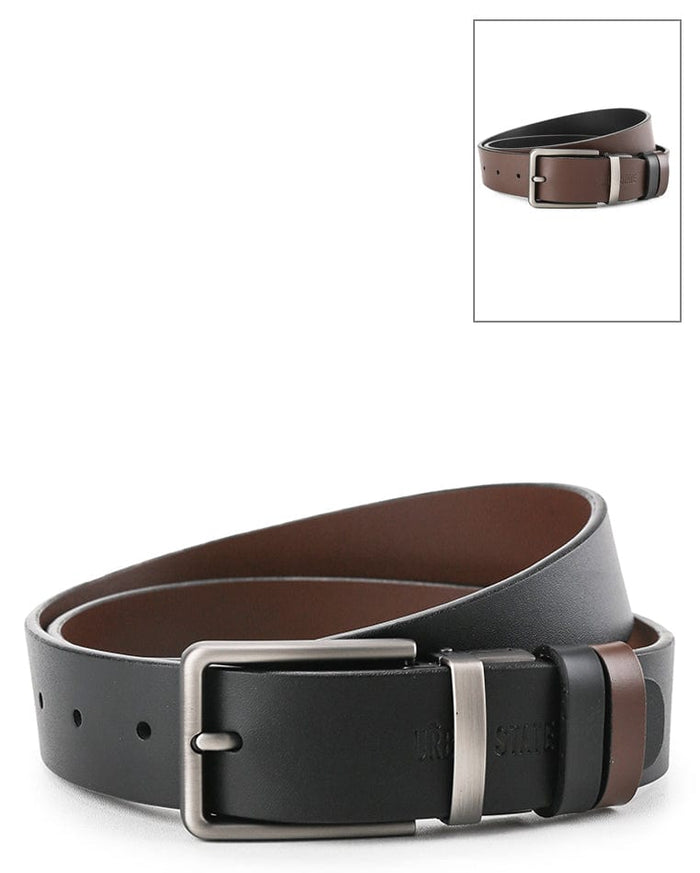 Matte Slim Square Pin Buckle Reversible Top Grain Leather Belt - Black Brown