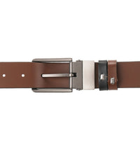 Matte Slim Square Pin Buckle Reversible Top Grain Leather Belt - Black Brown