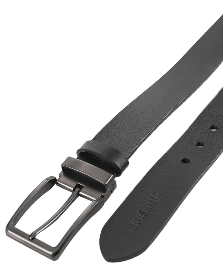 Minimalist Square Pin Buckle Top Grain Leather Belt - Black