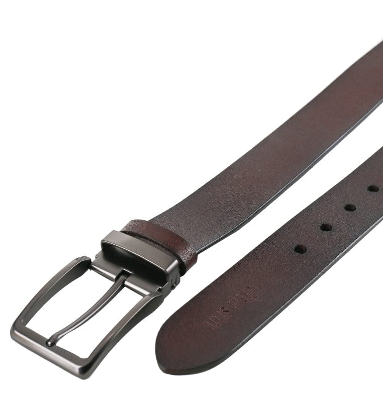 Minimalist Square Pin Buckle Top Grain Leather Belt - Brown