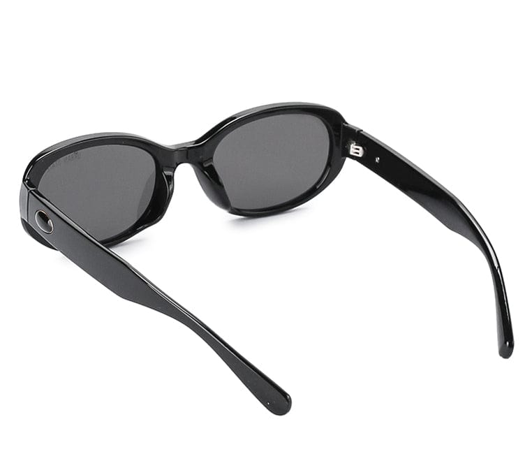 Plastic Frame Slim Oval Sunglasses - Black Black