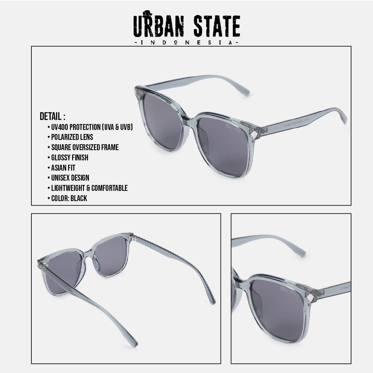 Polarized Camden Square Frame Sunglasses - Black Black