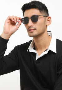 Polarized Half Frame Retro Sunglasses - Black Silver