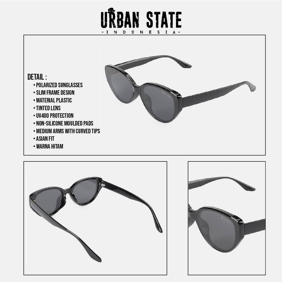 Polarized Lume Cateye Frame Sunglasses - Black Black