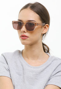 Polarized Plastic Frame Rectangular Retro Sunglasses - Brown Clear