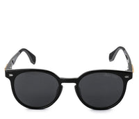 Polarized Plastic Frame Round Retro Sunglasses - Black Black